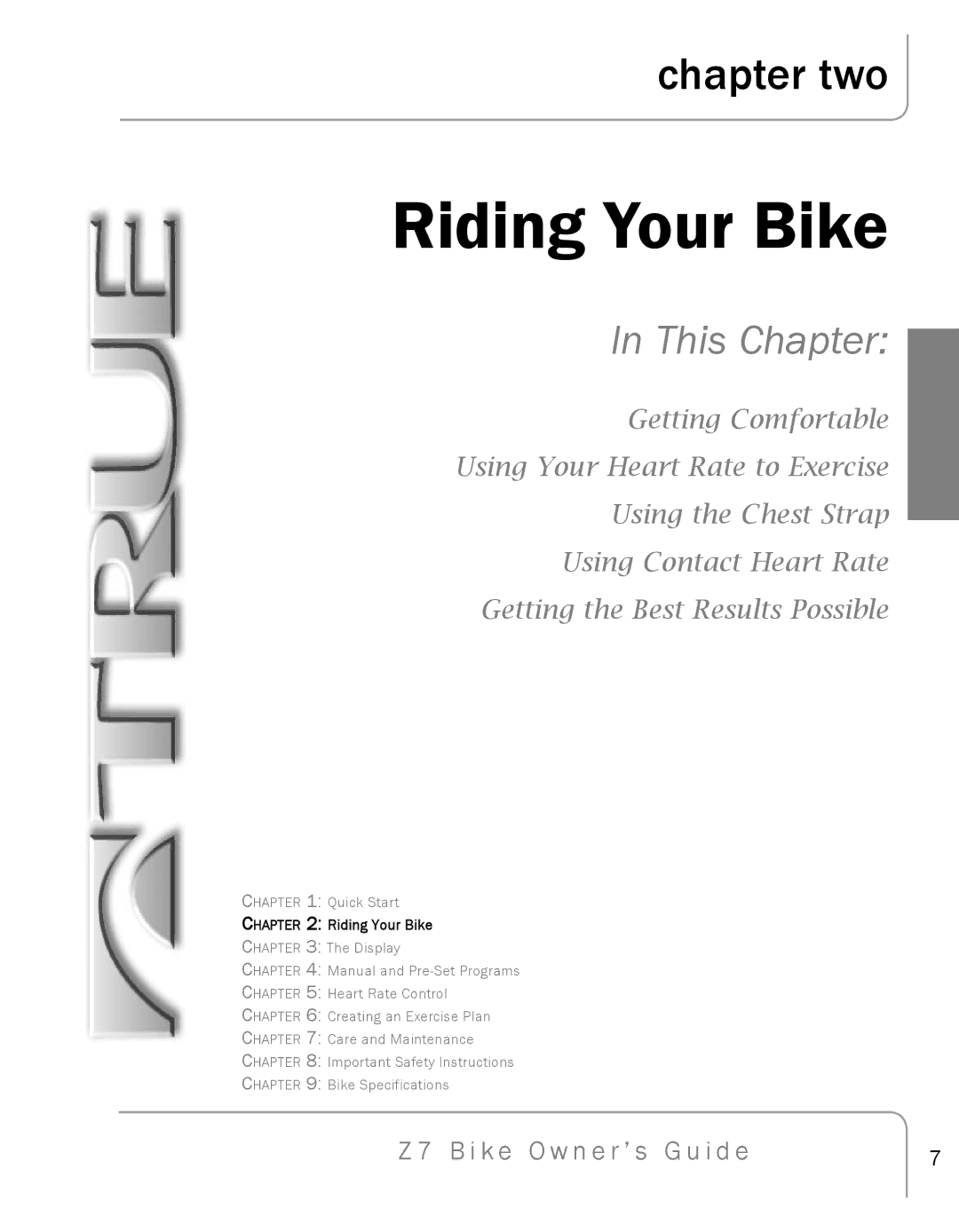 True Fitness Z7 manual Riding Your Bike 