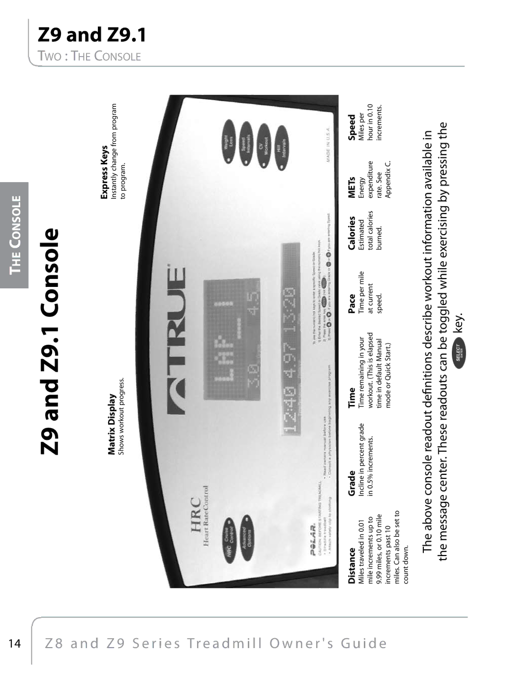 True Fitness Z8 manual Z9 and Z9.1 Console 