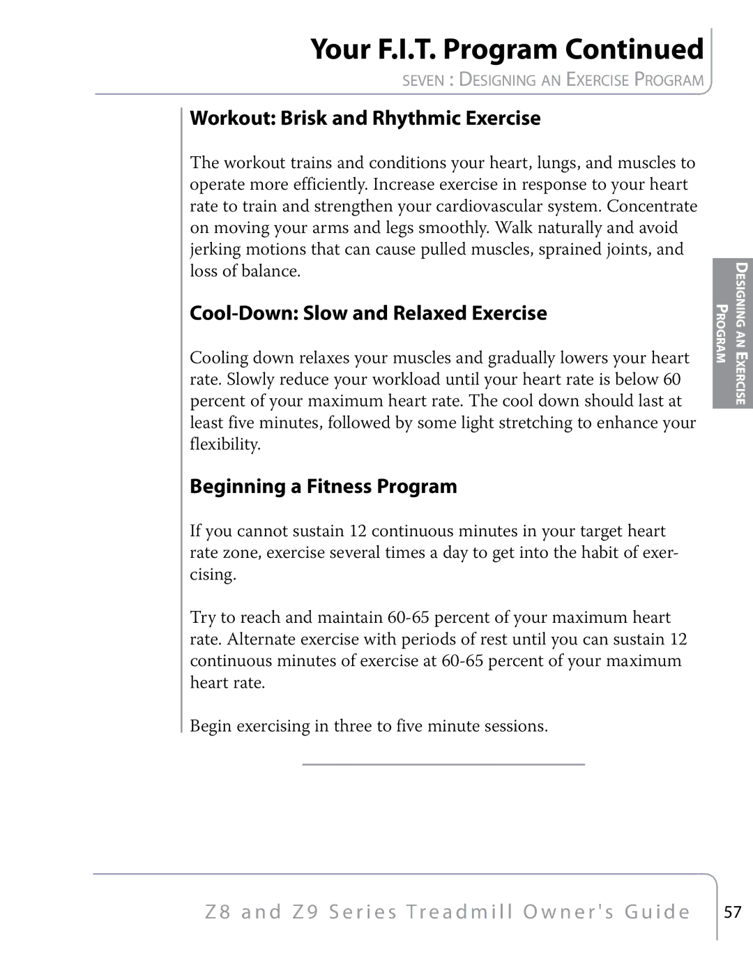 True Fitness Z9, Z8 manual Your F.I.T. Program 