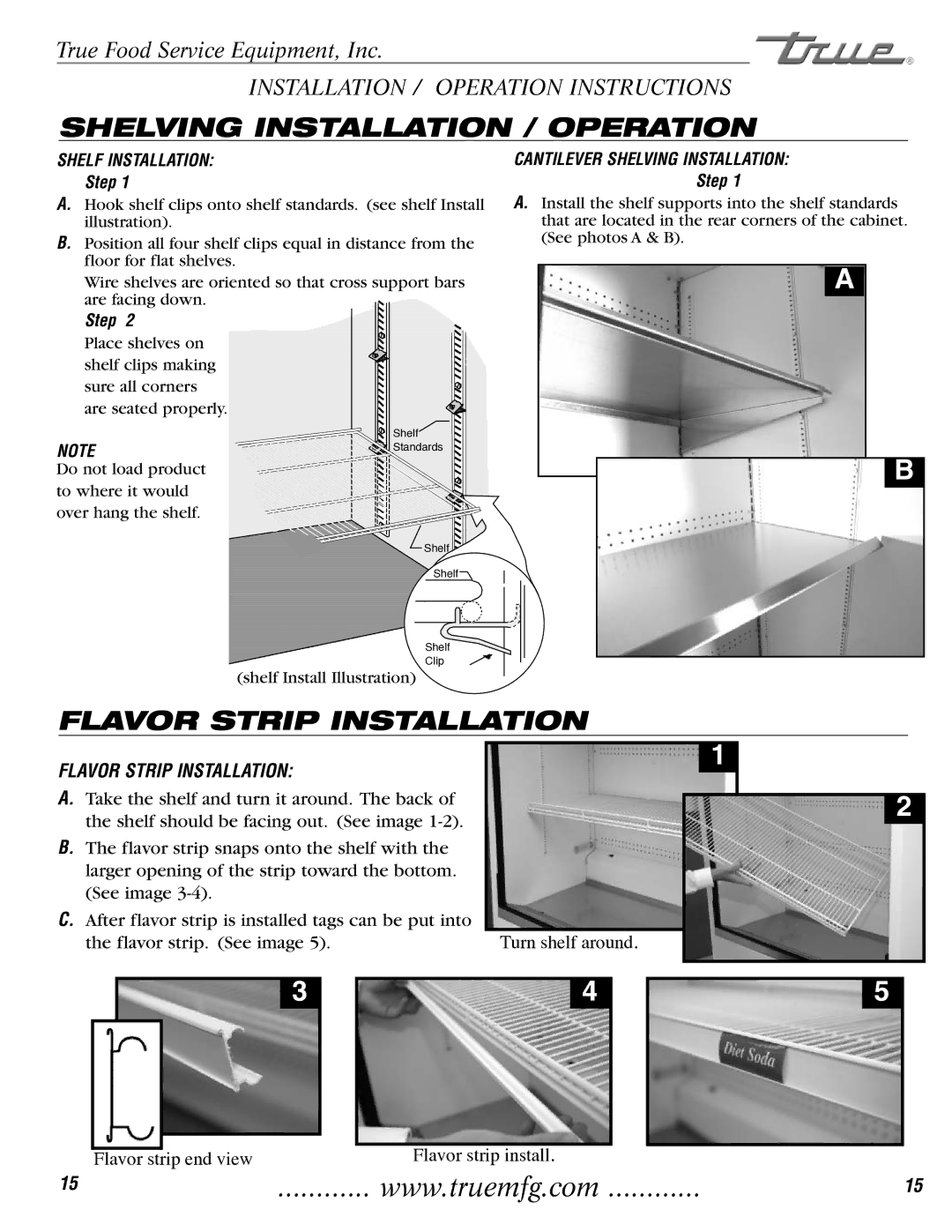 True Manufacturing Company TAC-30, 72RC, TAC-36 Shelving Installation / Operation, Flavor Strip Installation 