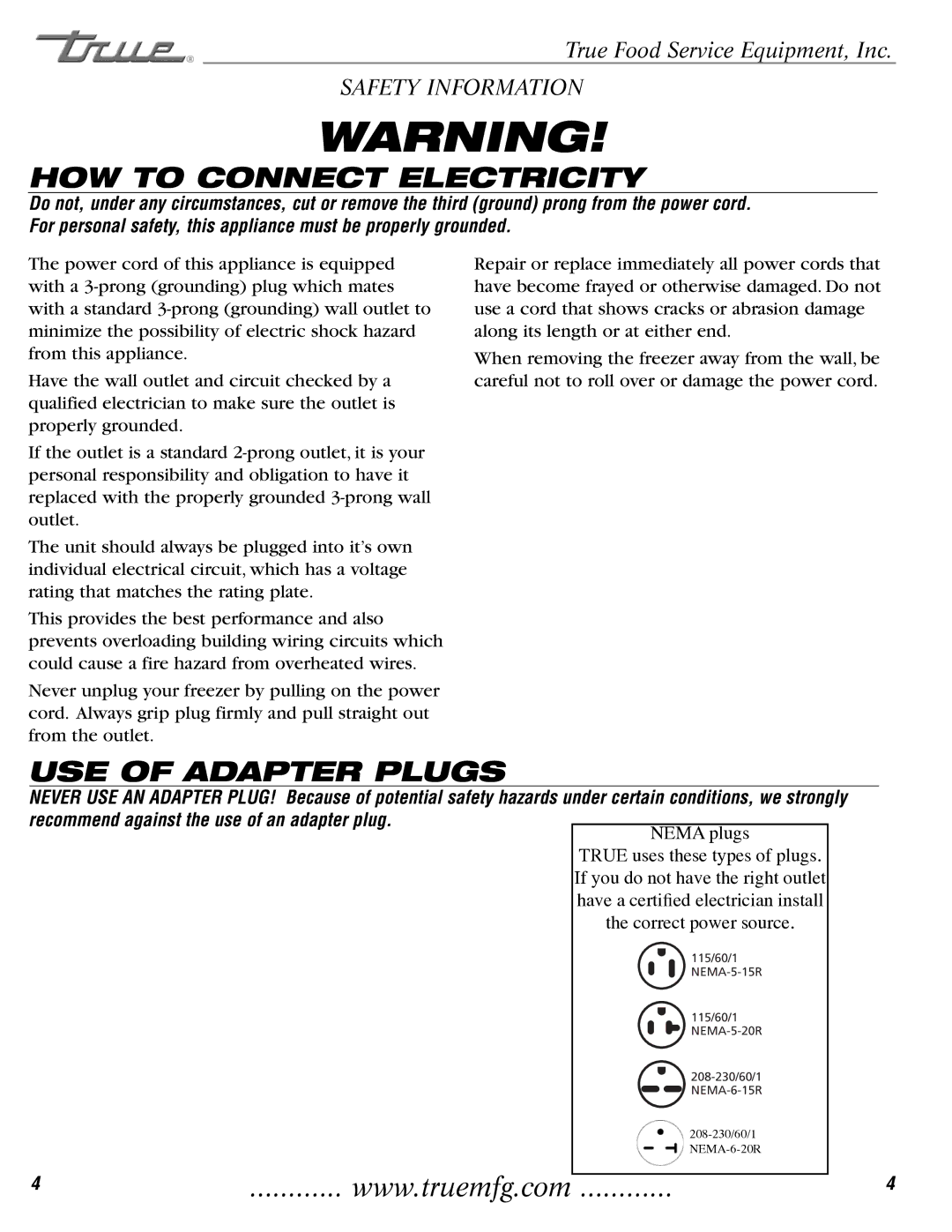 True Manufacturing Company 72RC, TAC-36, TAC-30 installation manual HOW to Connect Electricity 