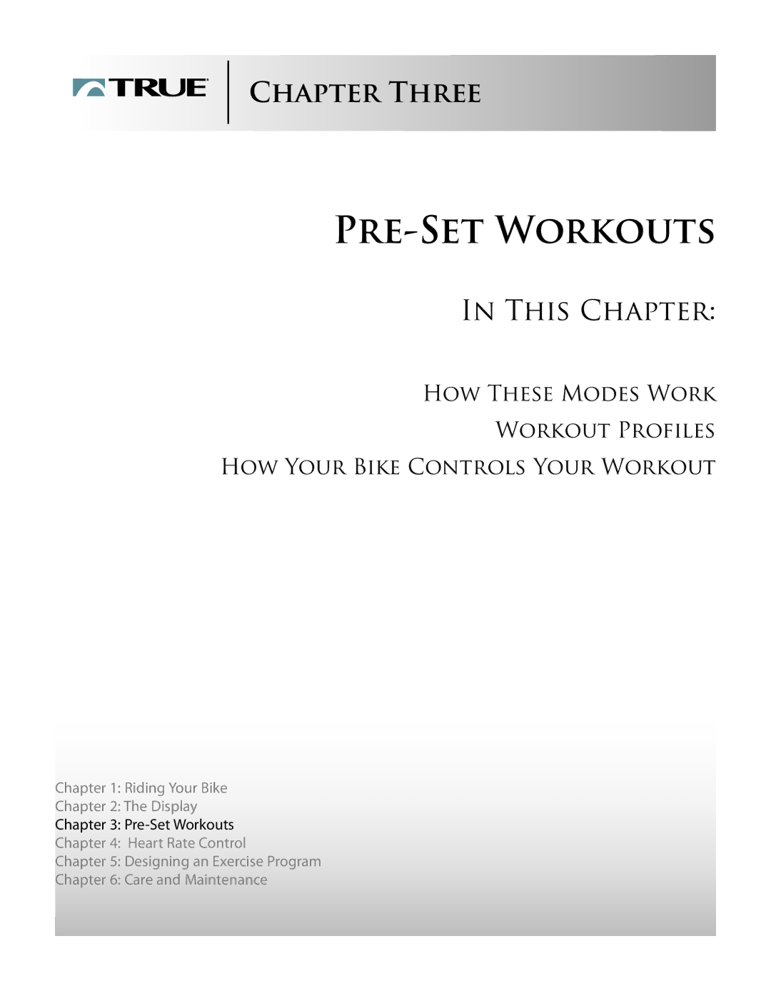 True Manufacturing Company ES9.0 manual PRE-SET Workouts 