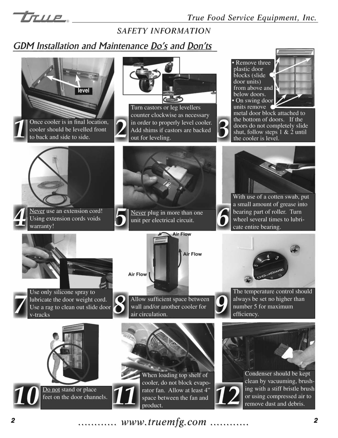 True Manufacturing Company GDIM-26NT, GDIM-49 installation manual Safety Information 