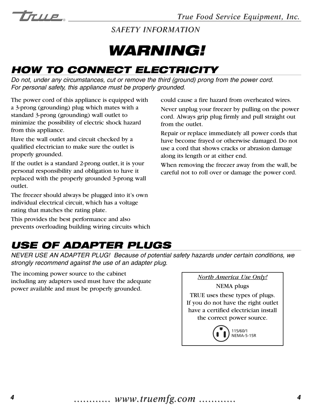 True Manufacturing Company GDIM-49, GDIM-26NT installation manual HOW to Connect Electricity 