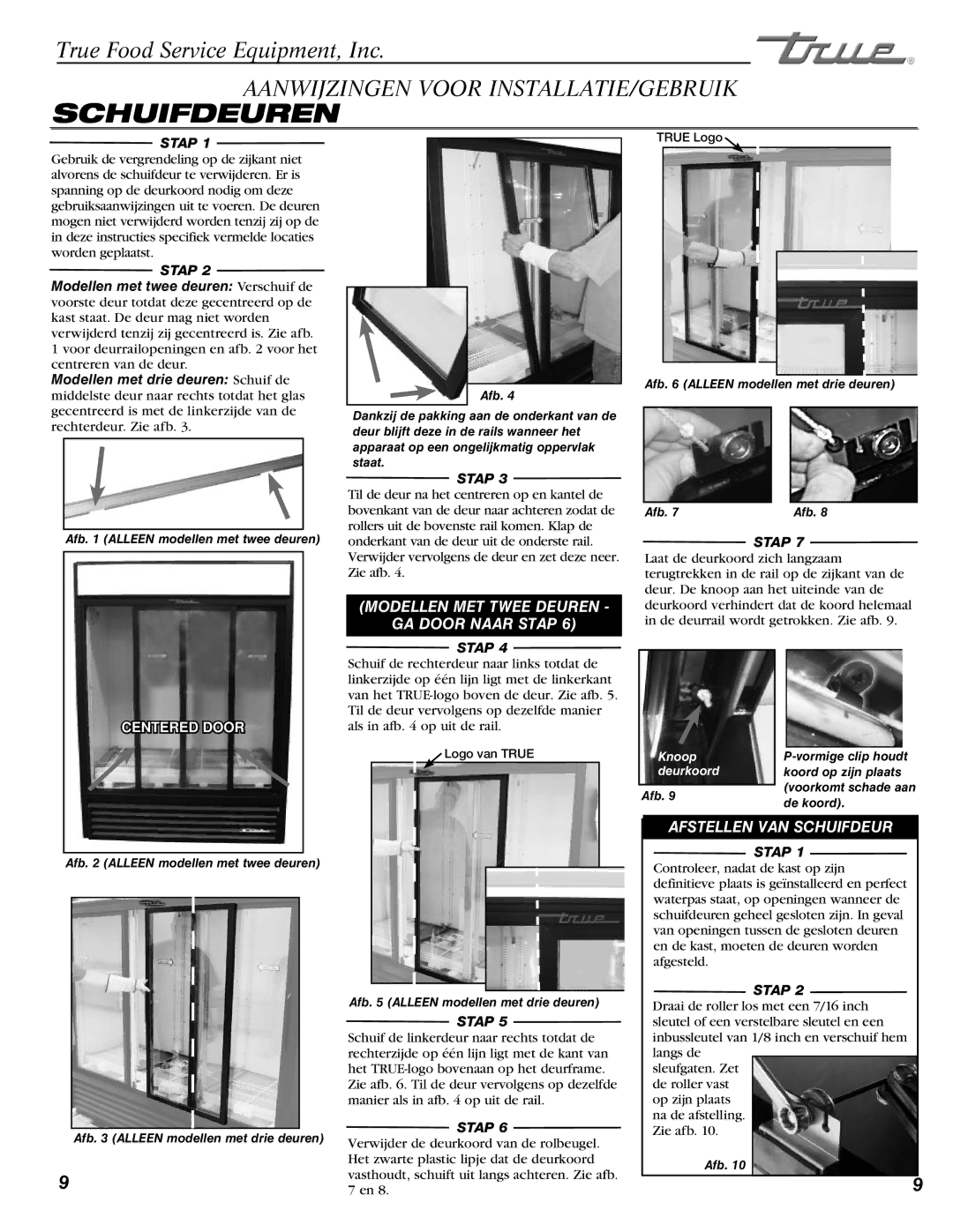 True Manufacturing Company GDM-69, GDM-23, GDM-49 manual Schuifdeuren, Stap 