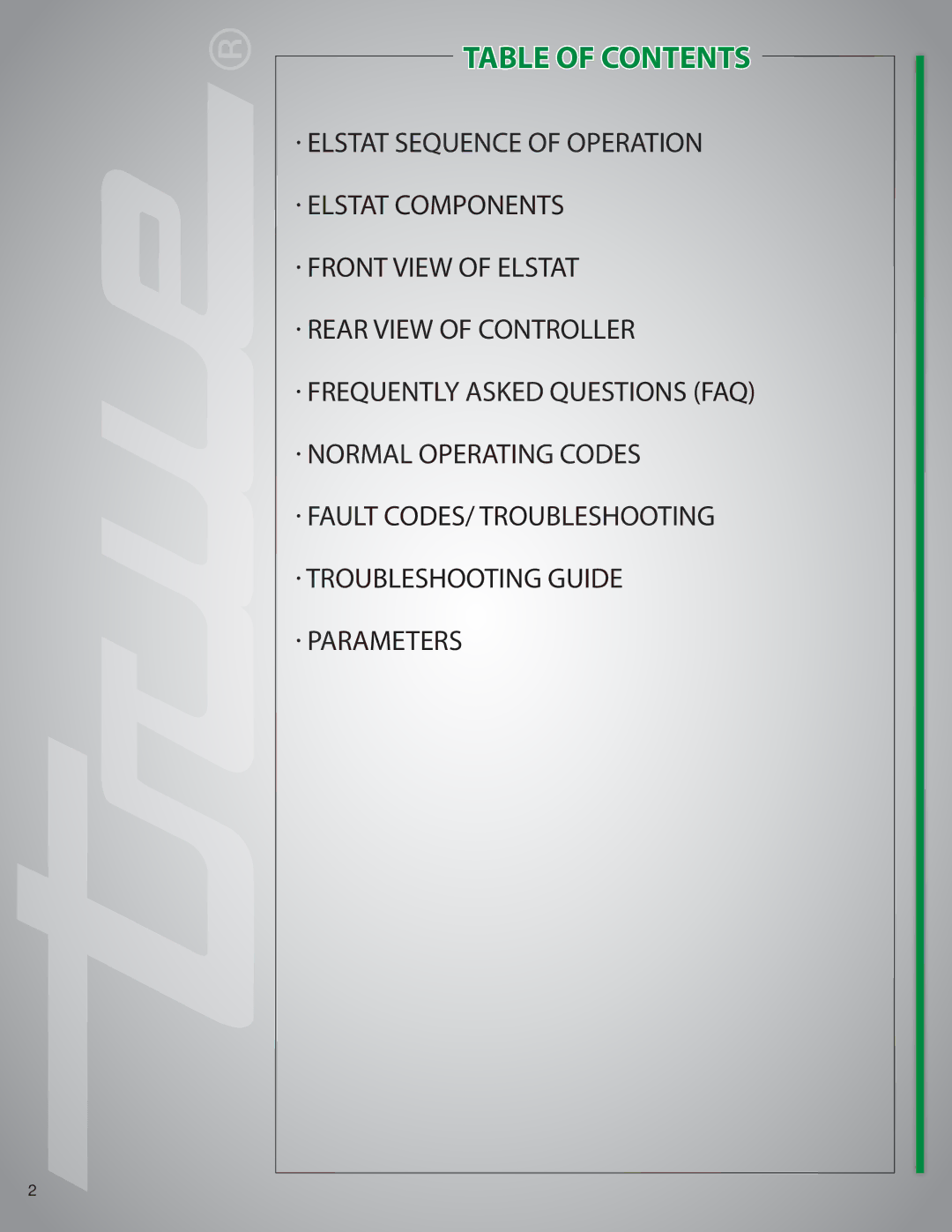 True Manufacturing Company GDM-26 manual Table of Contents 