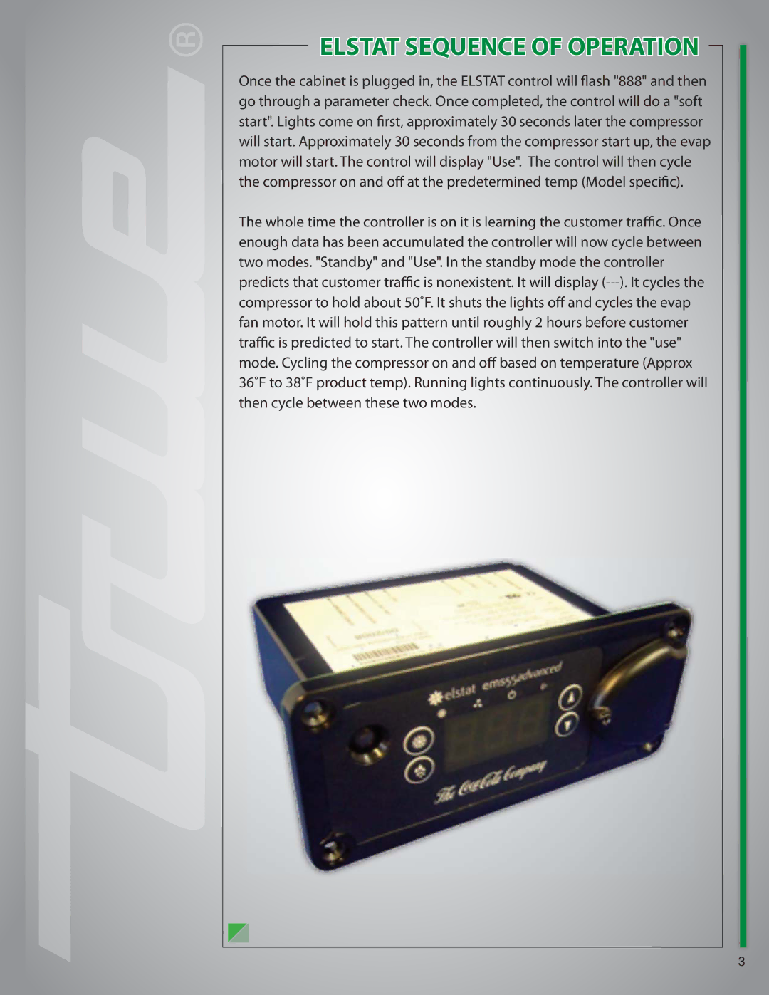 True Manufacturing Company GDM-26 manual Elstat Sequence of Operation 