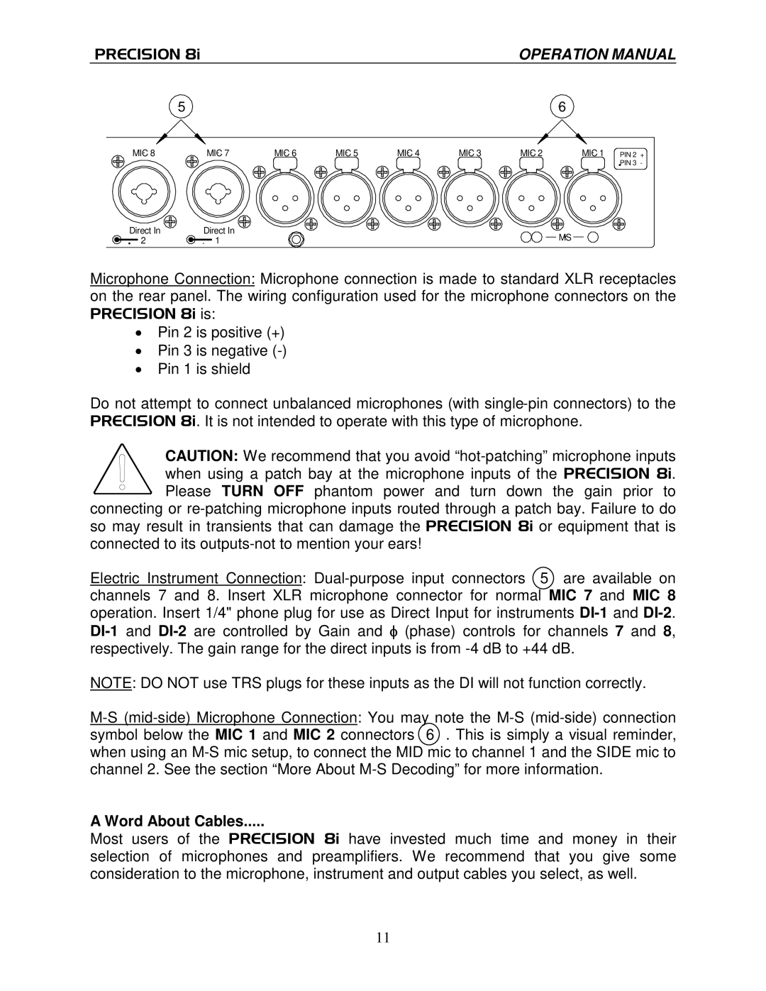 True Manufacturing Company PRECISION 8i operation manual Word About Cables 