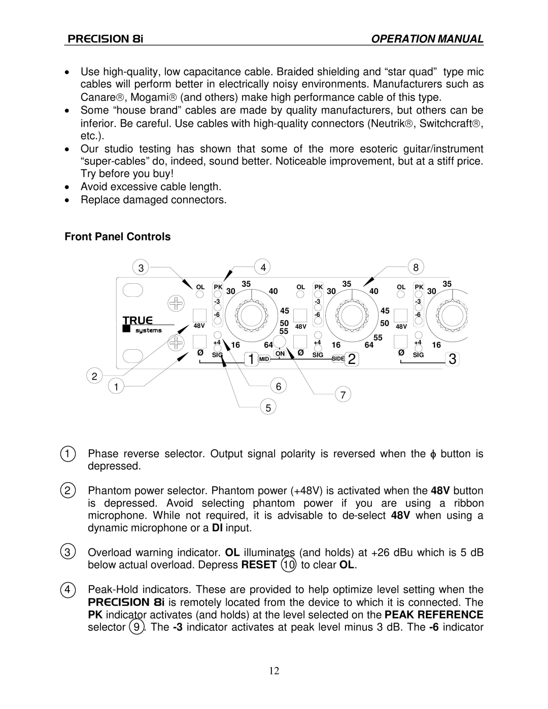 True Manufacturing Company PRECISION 8i operation manual True 