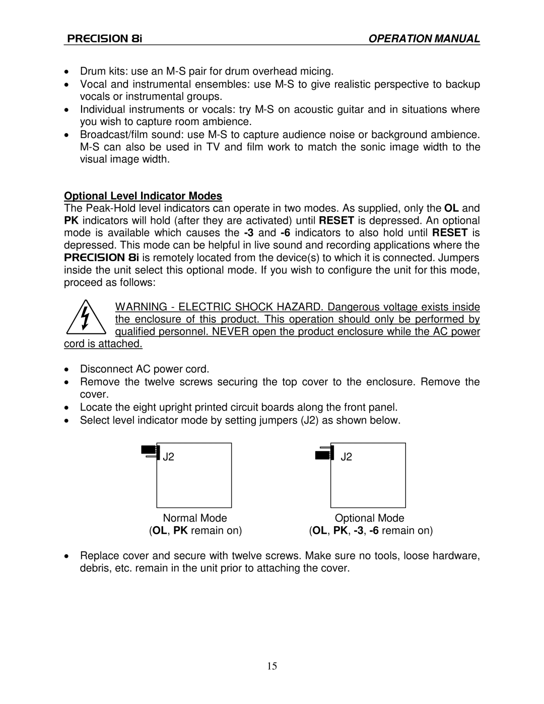 True Manufacturing Company PRECISION 8i operation manual Optional Level Indicator Modes 