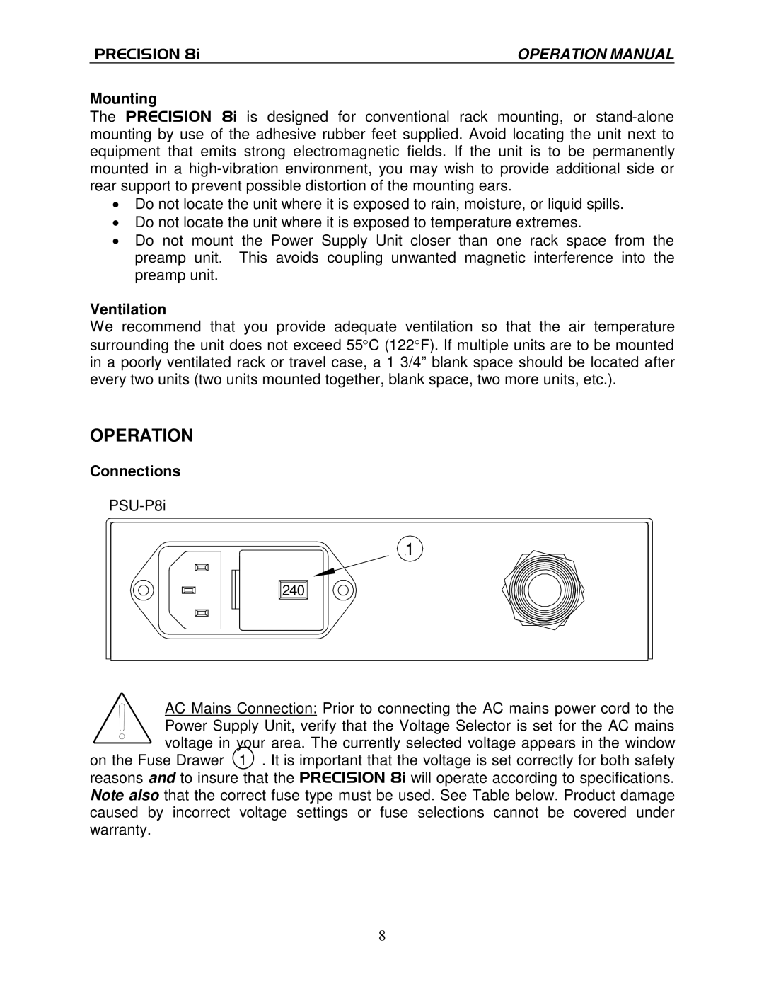 True Manufacturing Company PRECISION 8i operation manual PSU-P8i 