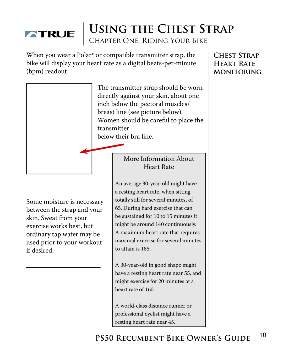 True Manufacturing Company PS/50 manual Chest Strap Heart Rate Monitoring 