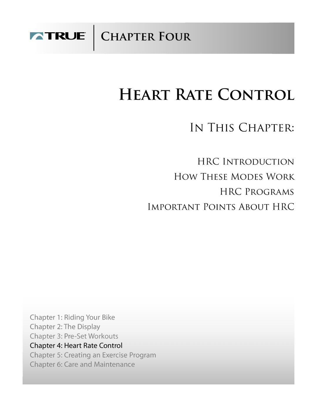 True Manufacturing Company PS/50 manual Heart Rate Control 