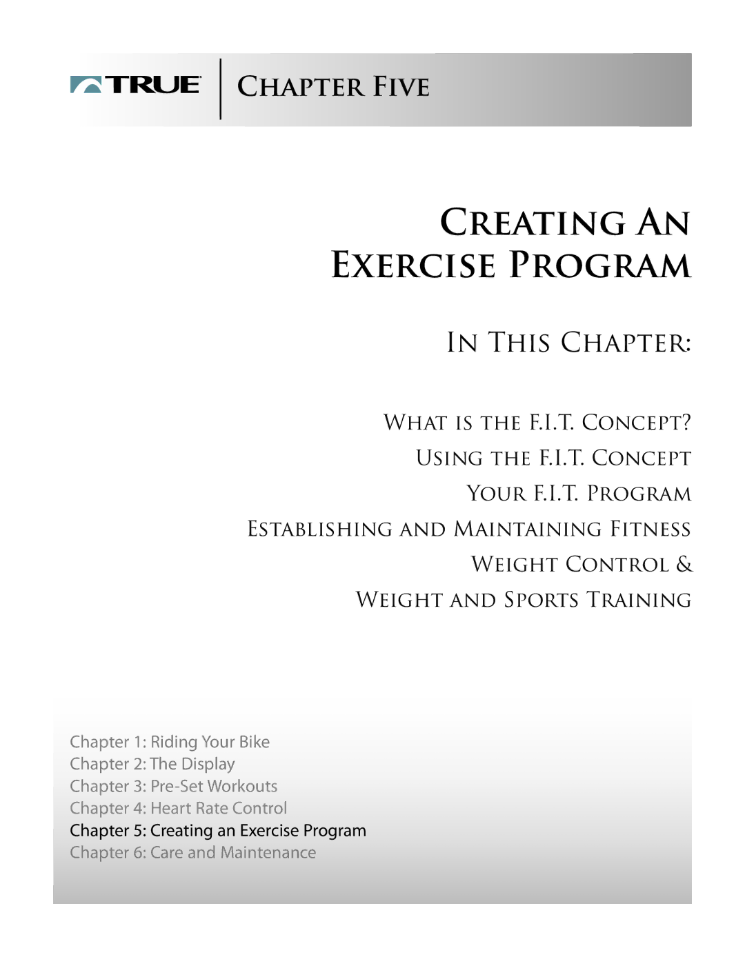 True Manufacturing Company PS/50 manual Creating AN Exercise Program 