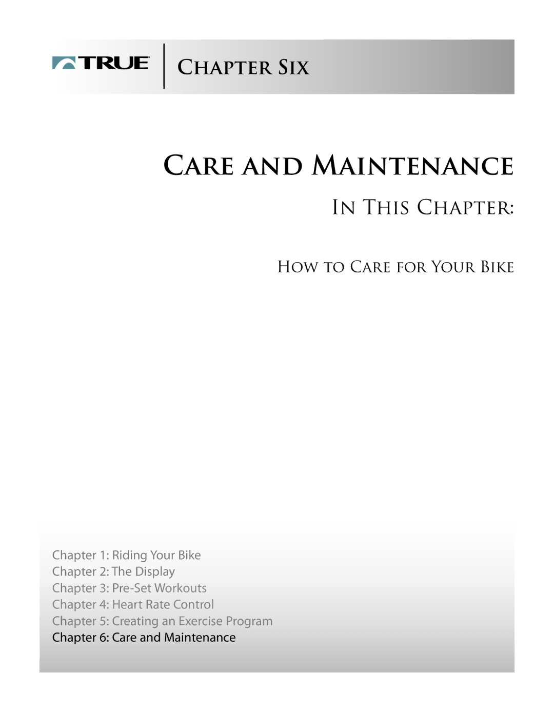 True Manufacturing Company PS/50 manual Care and Maintenance, HOW to Care for Your Bike 