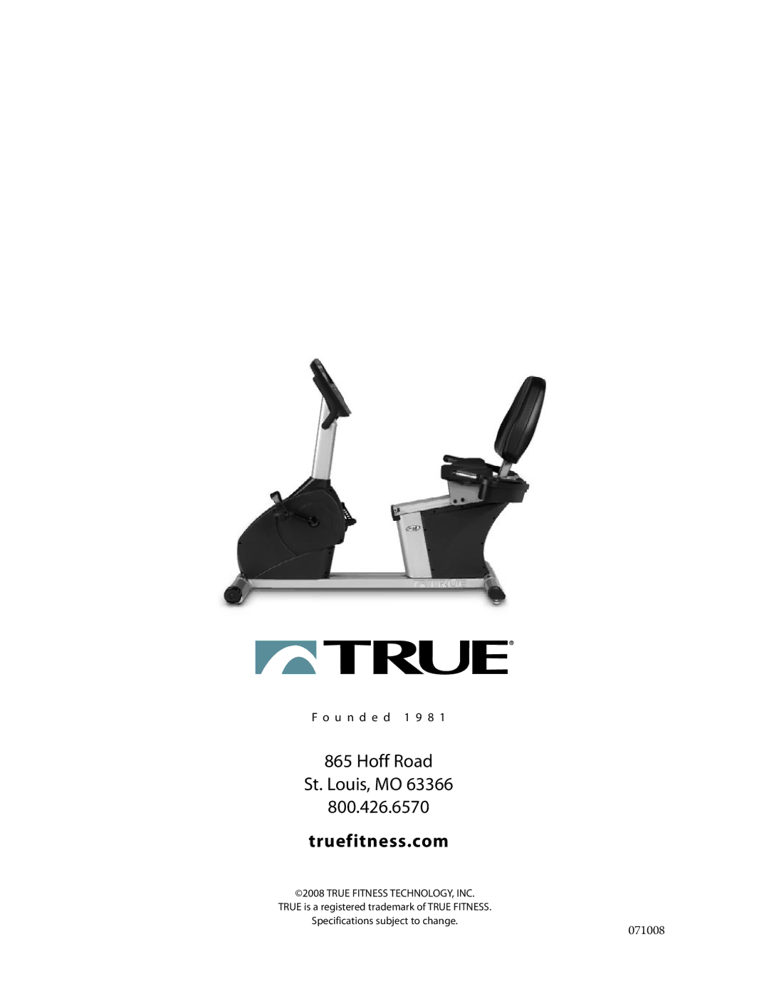 True Manufacturing Company PS/50 manual Truefitness.com 