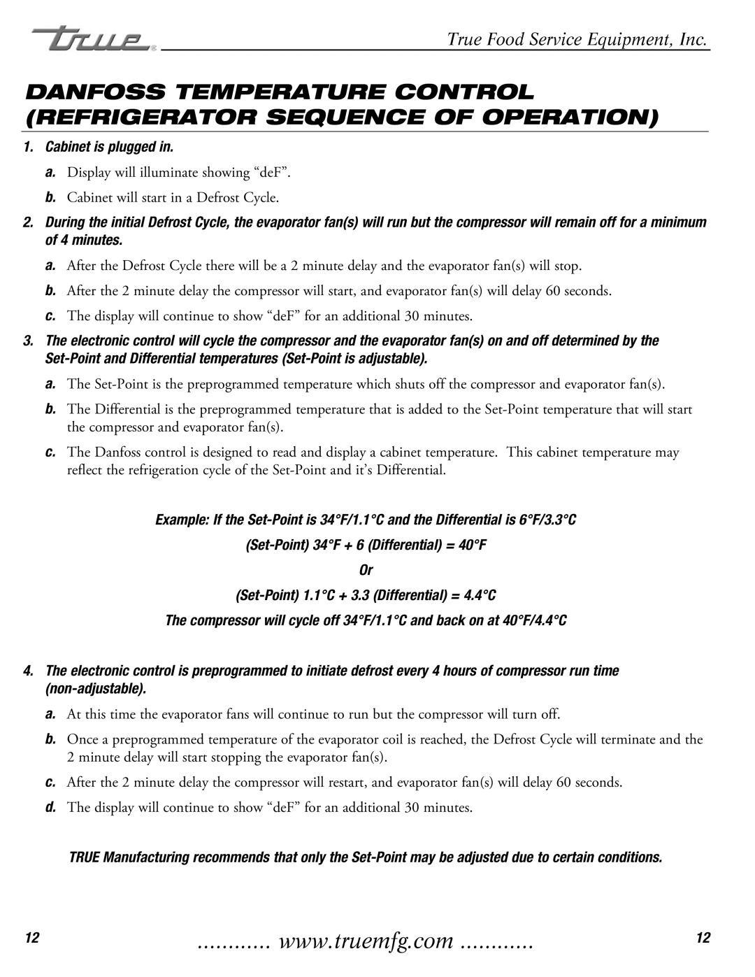 True Manufacturing Company T-23DT installation manual True Food Service Equipment, Inc 