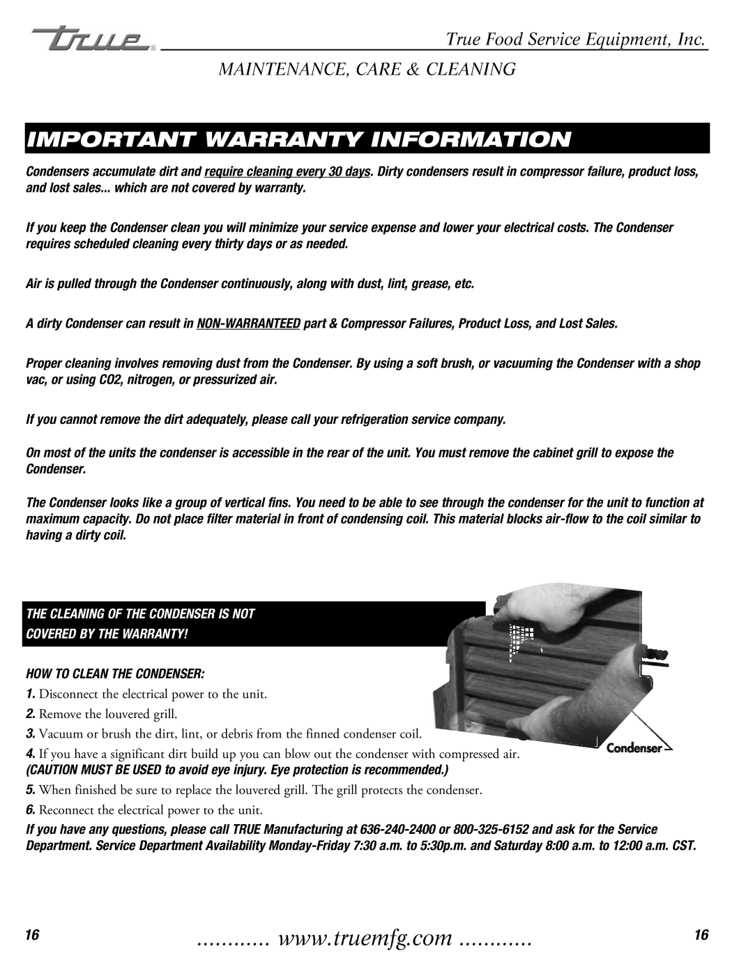 True Manufacturing Company T-23DT installation manual Important Warranty Information 