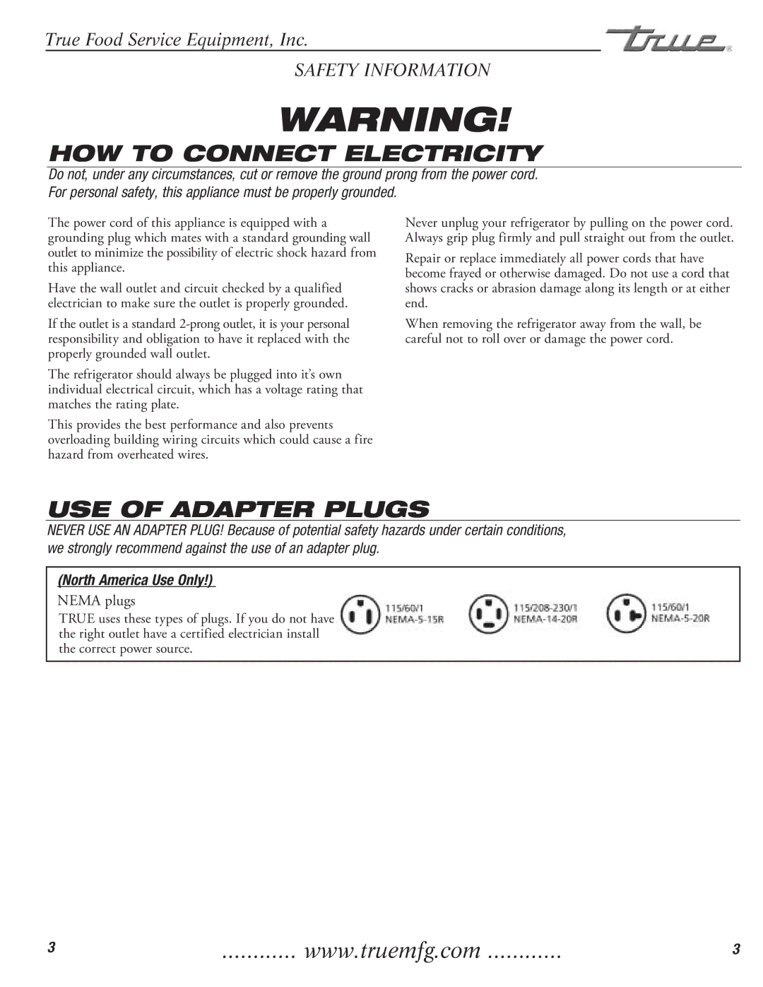 True Manufacturing Company T-23DT installation manual HOW to Connect Electricity 