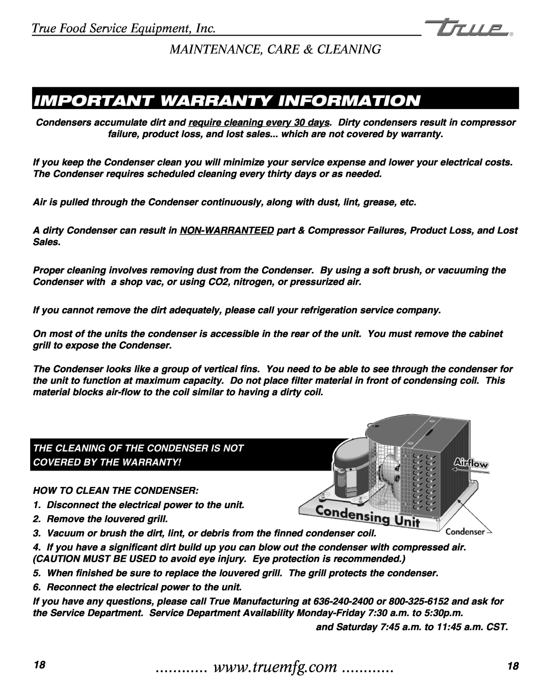 True Manufacturing Company T-35 Important Warranty Information, True Food Service Equipment, Inc, Covered By The Warranty 