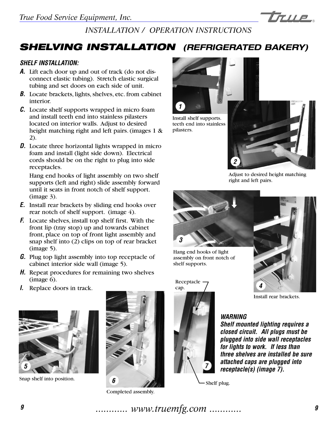 True Manufacturing Company TCGDZ-50 Shelving Installation Refrigerated Bakery, Shelf Installation, Receptacles image 