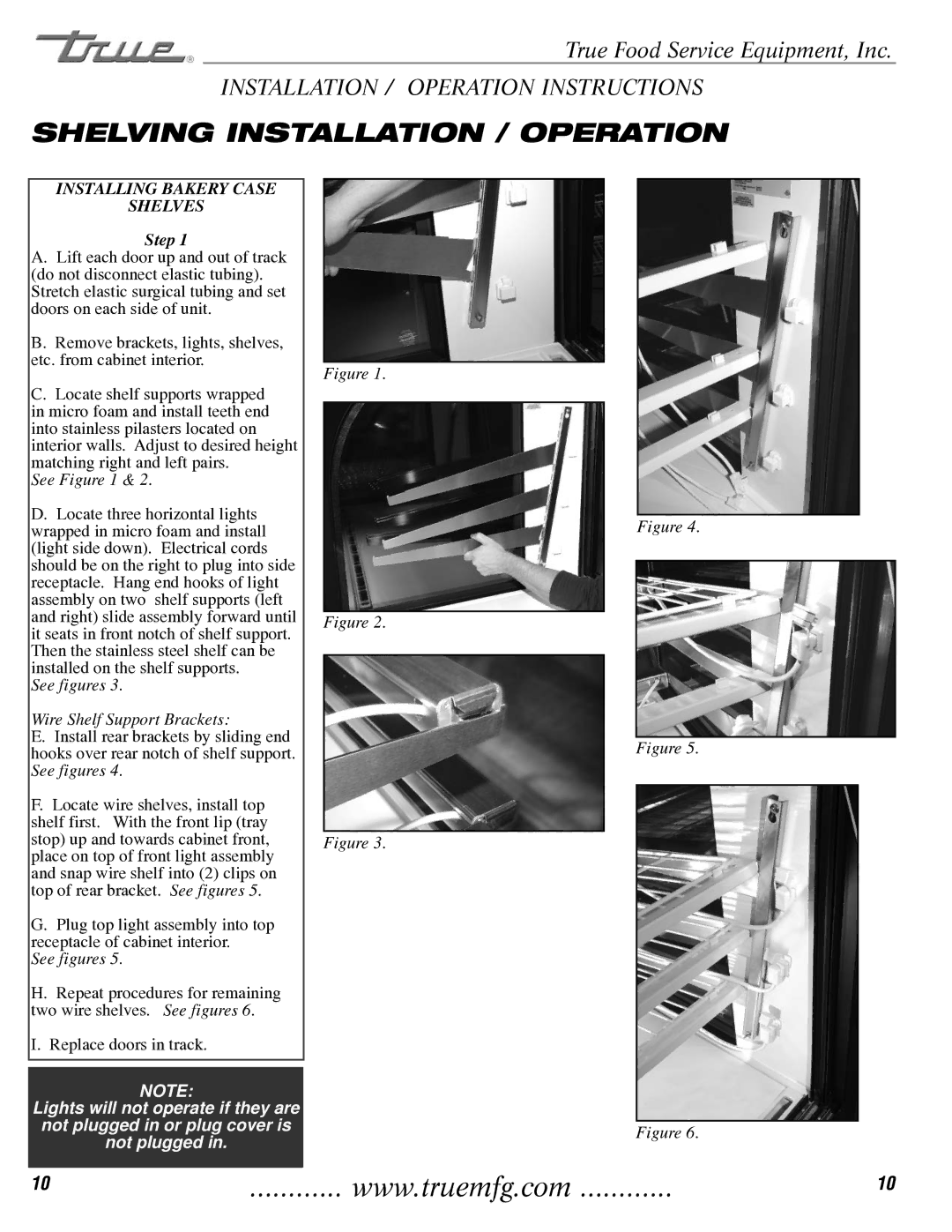 True Manufacturing Company TCGG-72-S, TCGG-48-S installation manual Installing Bakery Case Shelves 