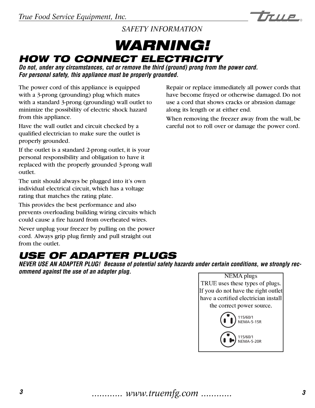 True Manufacturing Company TCGG-48-S, TCGG-72-S installation manual HOW to Connect Electricity 