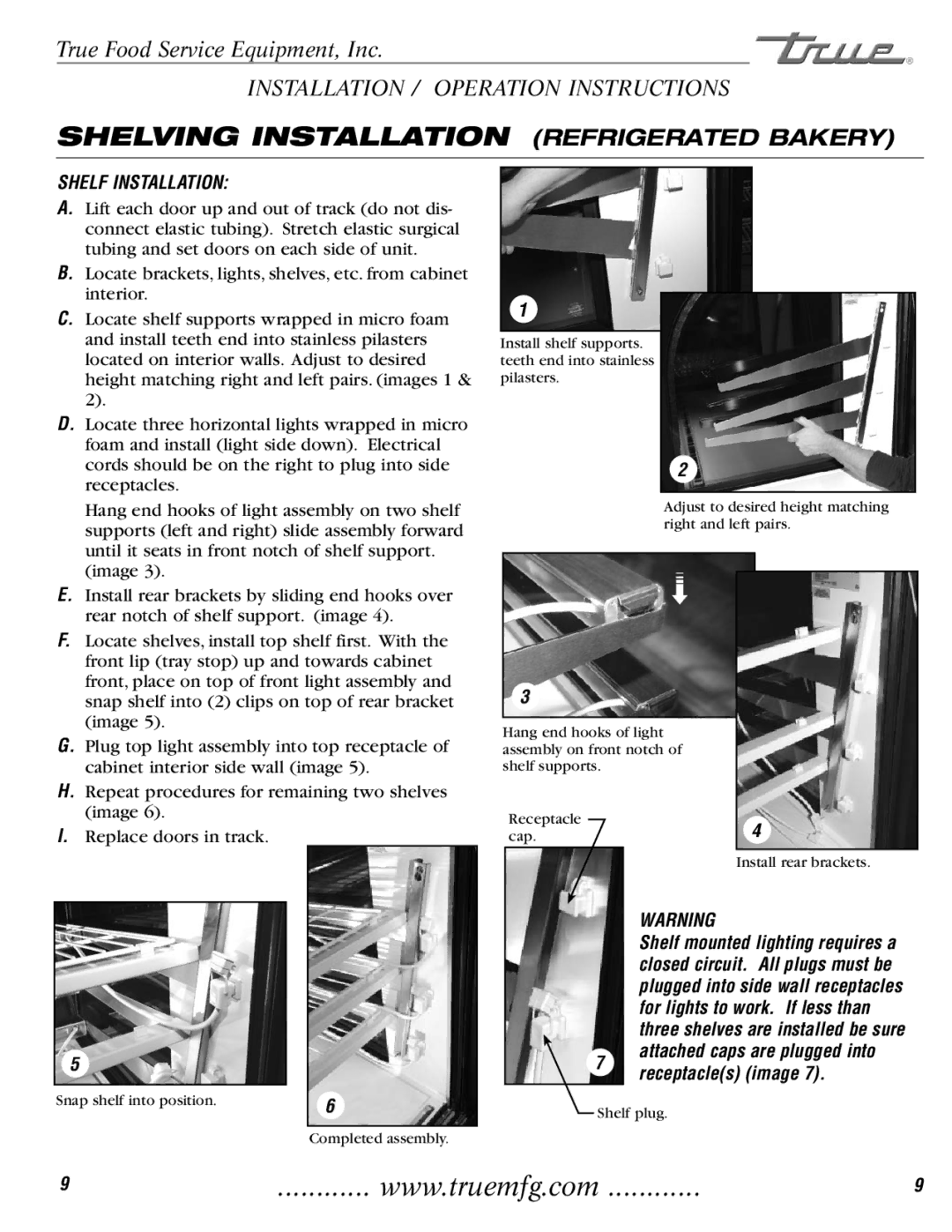 True Manufacturing Company TCGR-77 Shelving Installation Refrigerated Bakery, Shelf Installation, Receptacles image 