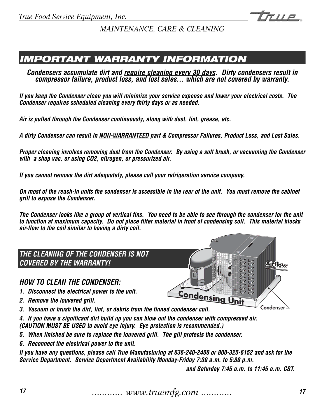 True Manufacturing Company TDB-24-48-1-G-1, TDD-4 Disconnect the electrical power to the unit, Remove the louvered grill 