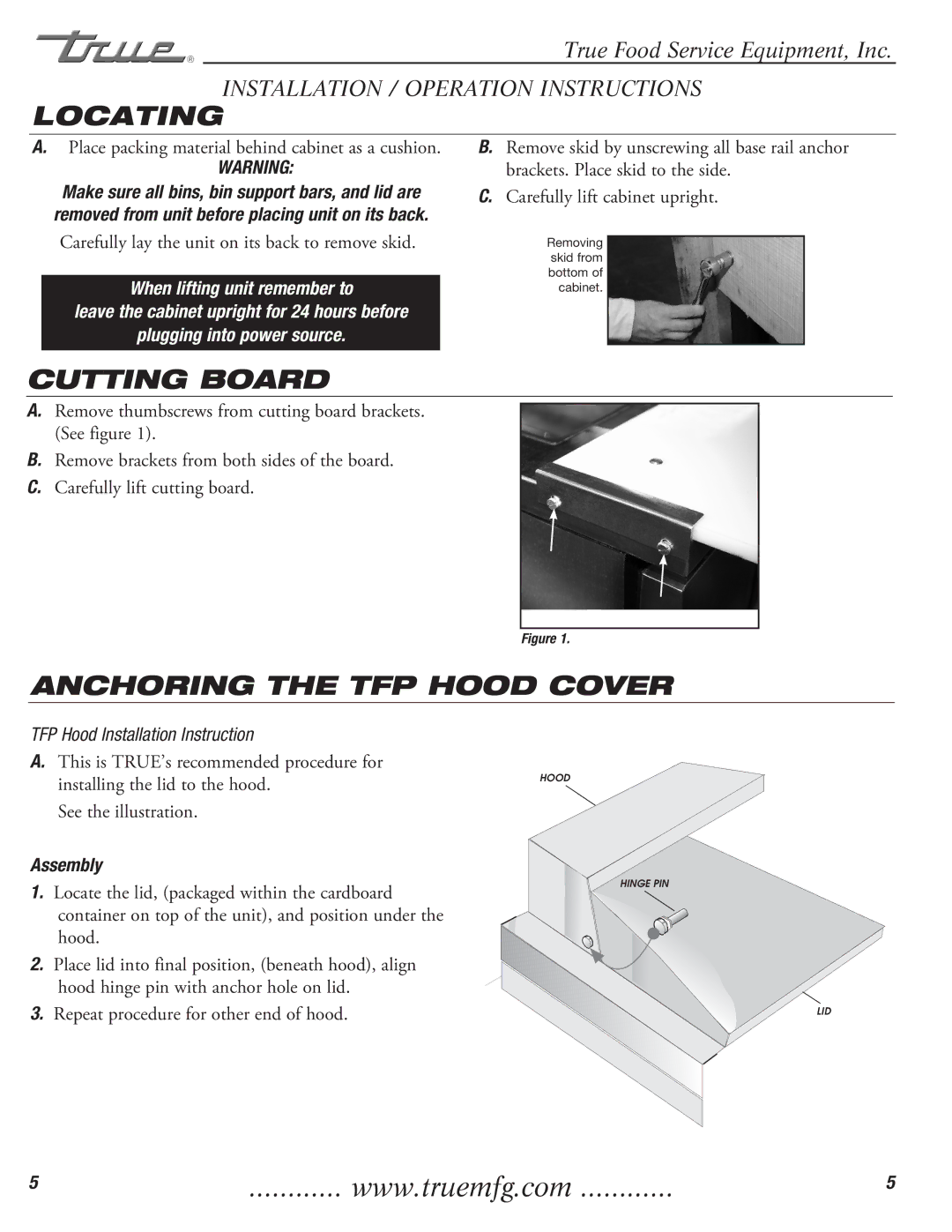 True Manufacturing Company TFP-32-12M-D-2 Locating, Cutting Board, Anchoring the TFP Hood Cover, Assembly 