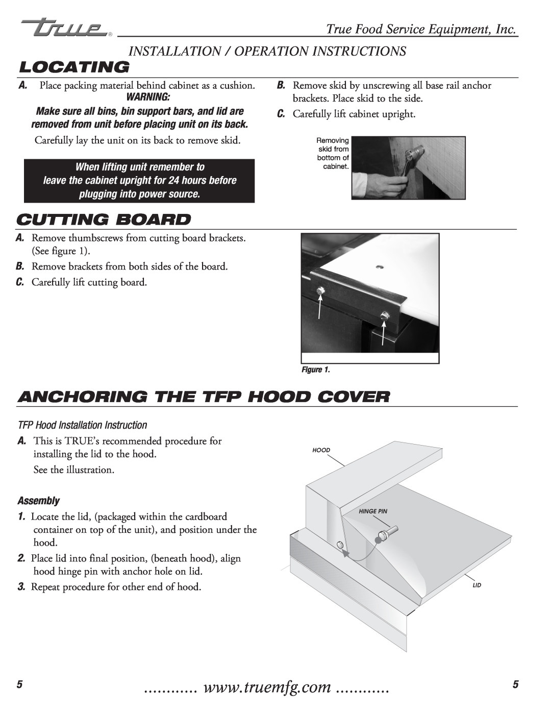True Manufacturing Company TFP-32-12M-D-2 Locating, Cutting Board, Anchoring The Tfp Hood Cover, Assembly 