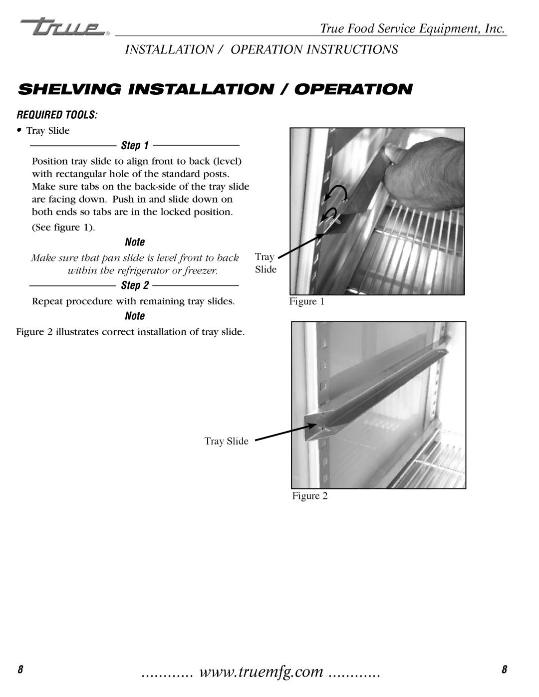 True Manufacturing Company TGU-3F, TGU-2 installation manual Shelving Installation / Operation, Required Tools 