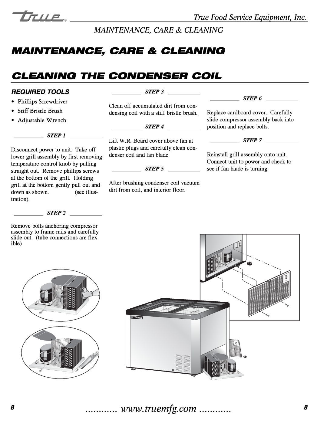 True Manufacturing Company THF-41FL Maintenance, Care & Cleaning Cleaning The Condenser Coil, Required Tools, Step 