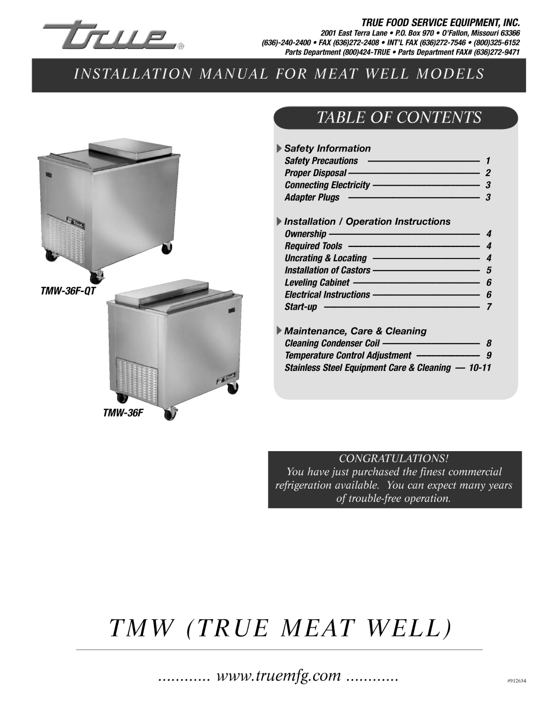 True Manufacturing Company TMW-36F-QT installation manual TMW True Meat Well 