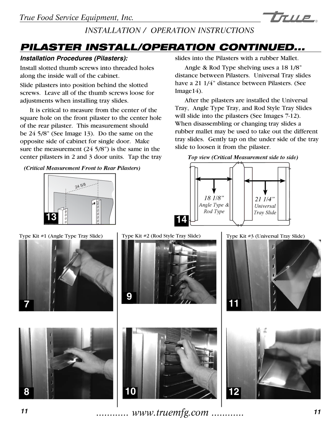 True Manufacturing Company TR2RRT-2S-2S, TR1RRI-1S Pilaster INSTALL/OPERATION, Installation Procedures Pilasters 