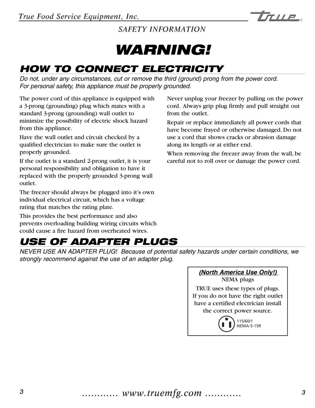 True Manufacturing Company TUC-48F-D-4, TWT-60F, TWT-44F-HD, TUC-27FG installation manual HOW to Connect Electricity 