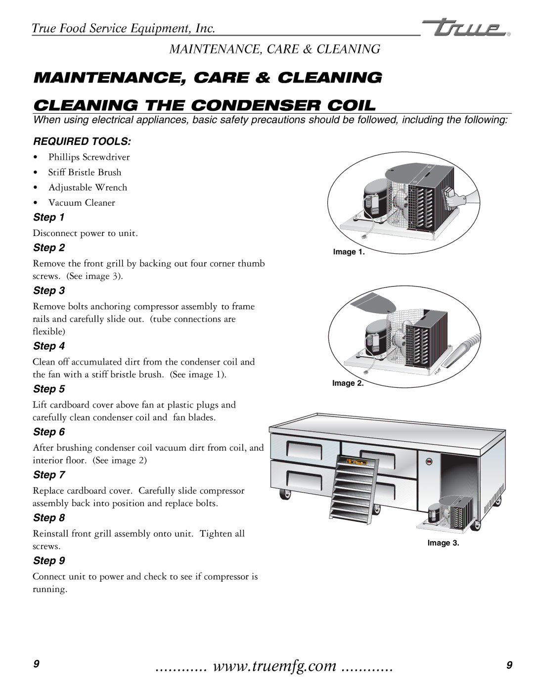 TrueAir TRCB-82 / TRCB-52 manual MAINTENANCE, Care & Cleaning Cleaning the Condenser Coil, Required Tools 