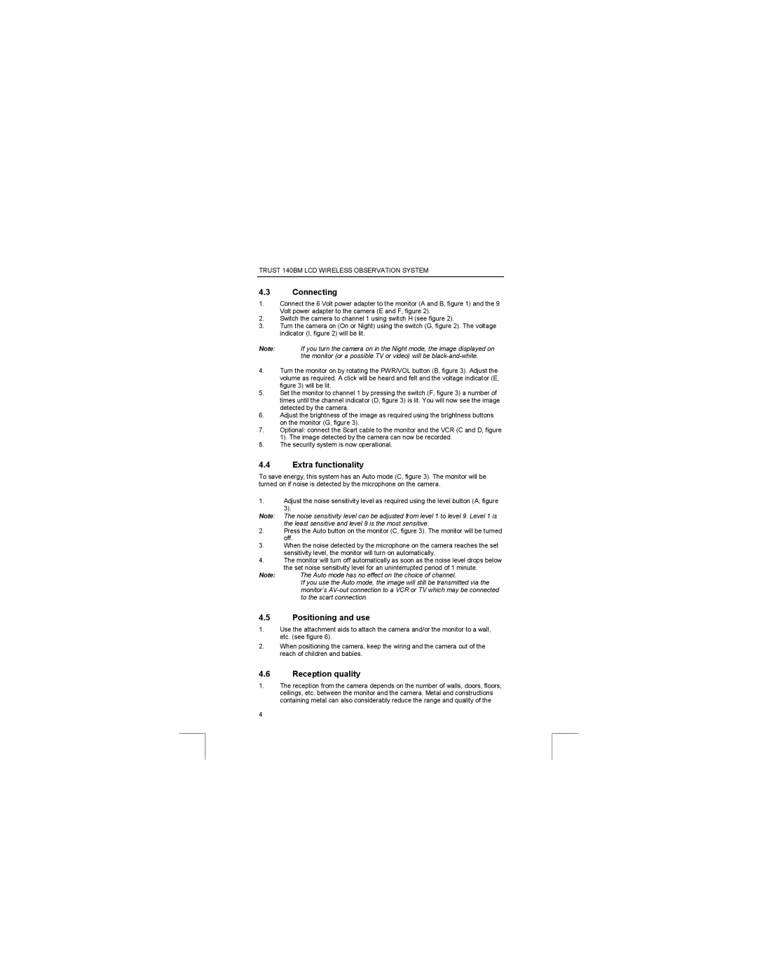 Trust Computer Products 140BM user manual Connecting, Extra functionality, Positioning and use, Reception quality 