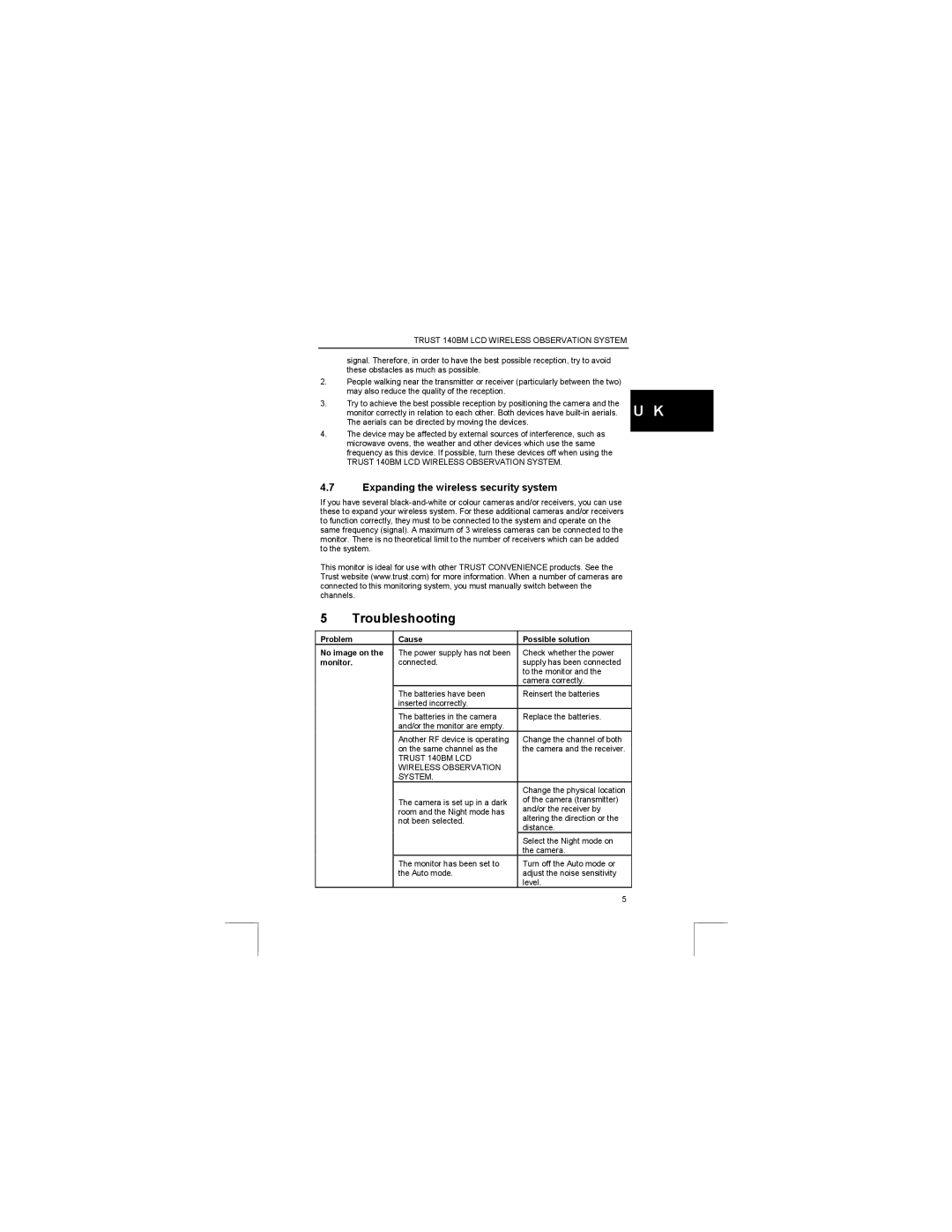 Trust Computer Products 140BM user manual Troubleshooting, Expanding the wireless security system, Monitor 