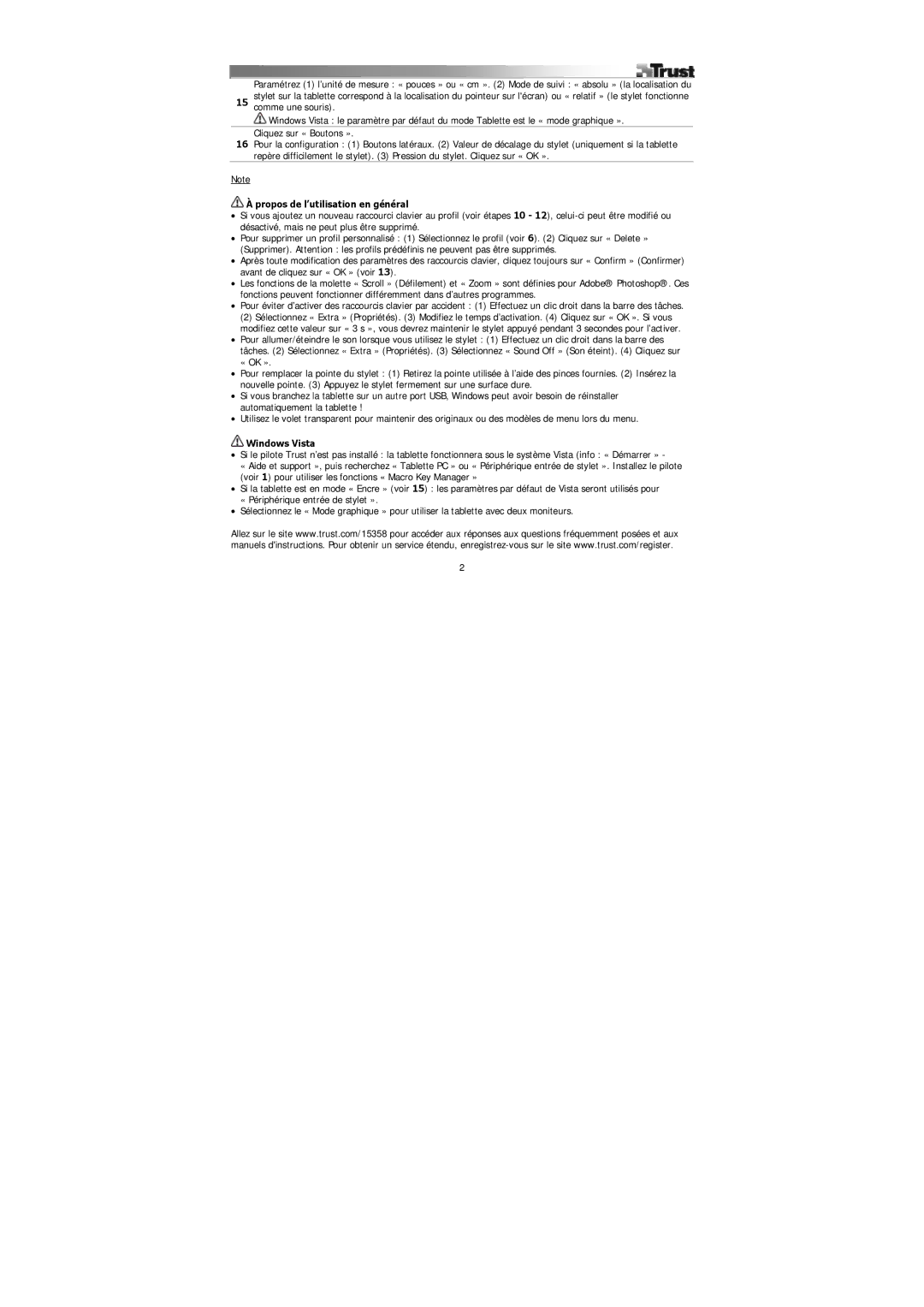 Trust Computer Products 15694 manual Propos de l’utilisation en général, Windows Vista 