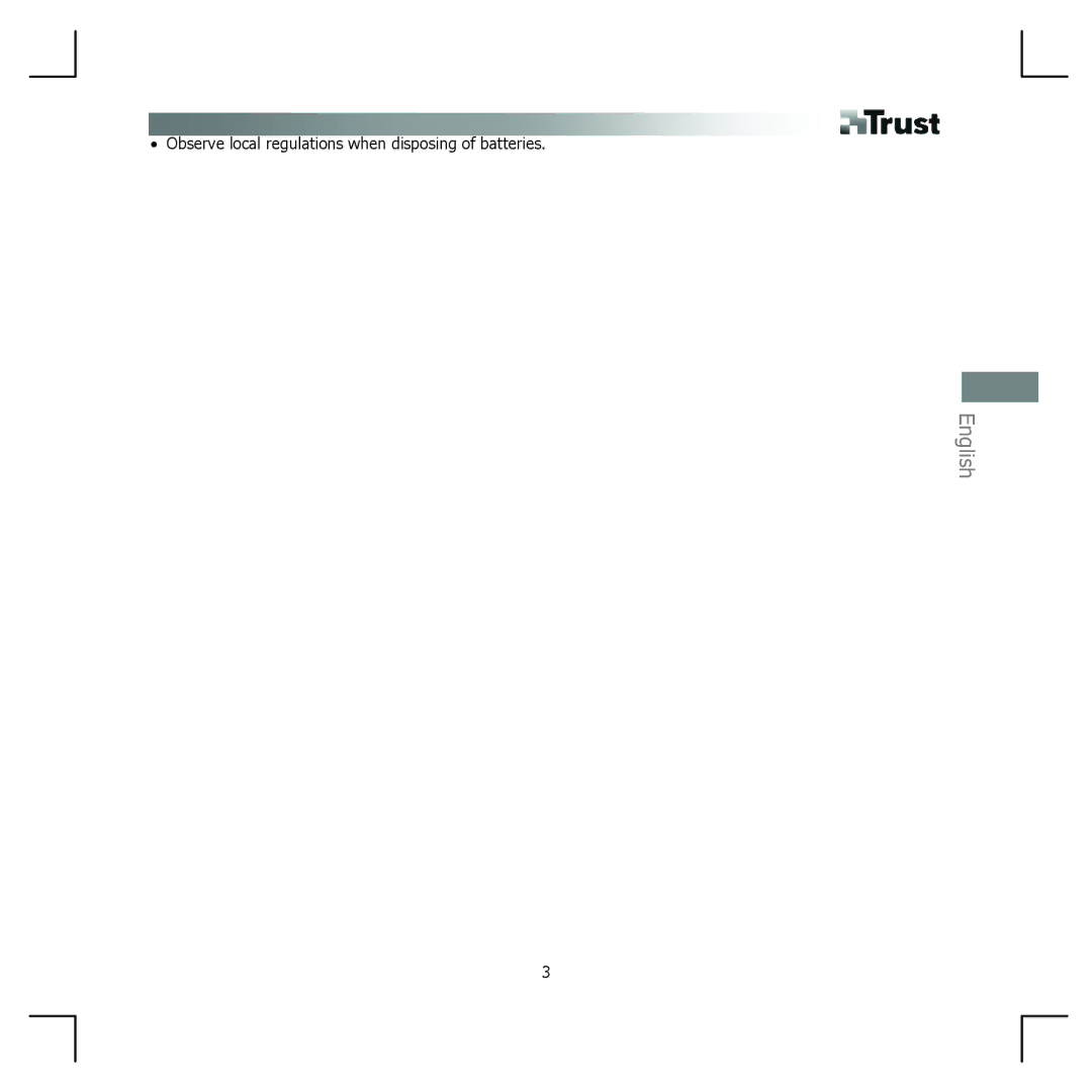 Trust Computer Products 15694 manual ObserveTlocal regulations when disposing of batteries.T 