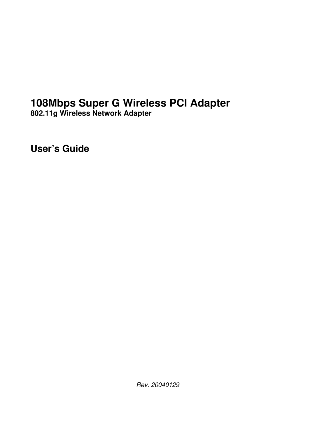 Trust Computer Products 802.11g manual 108Mbps Super G Wireless PCI Adapter 