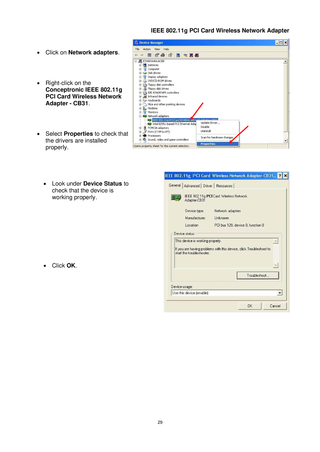 Trust Computer Products 802.11g manual Right-click on 