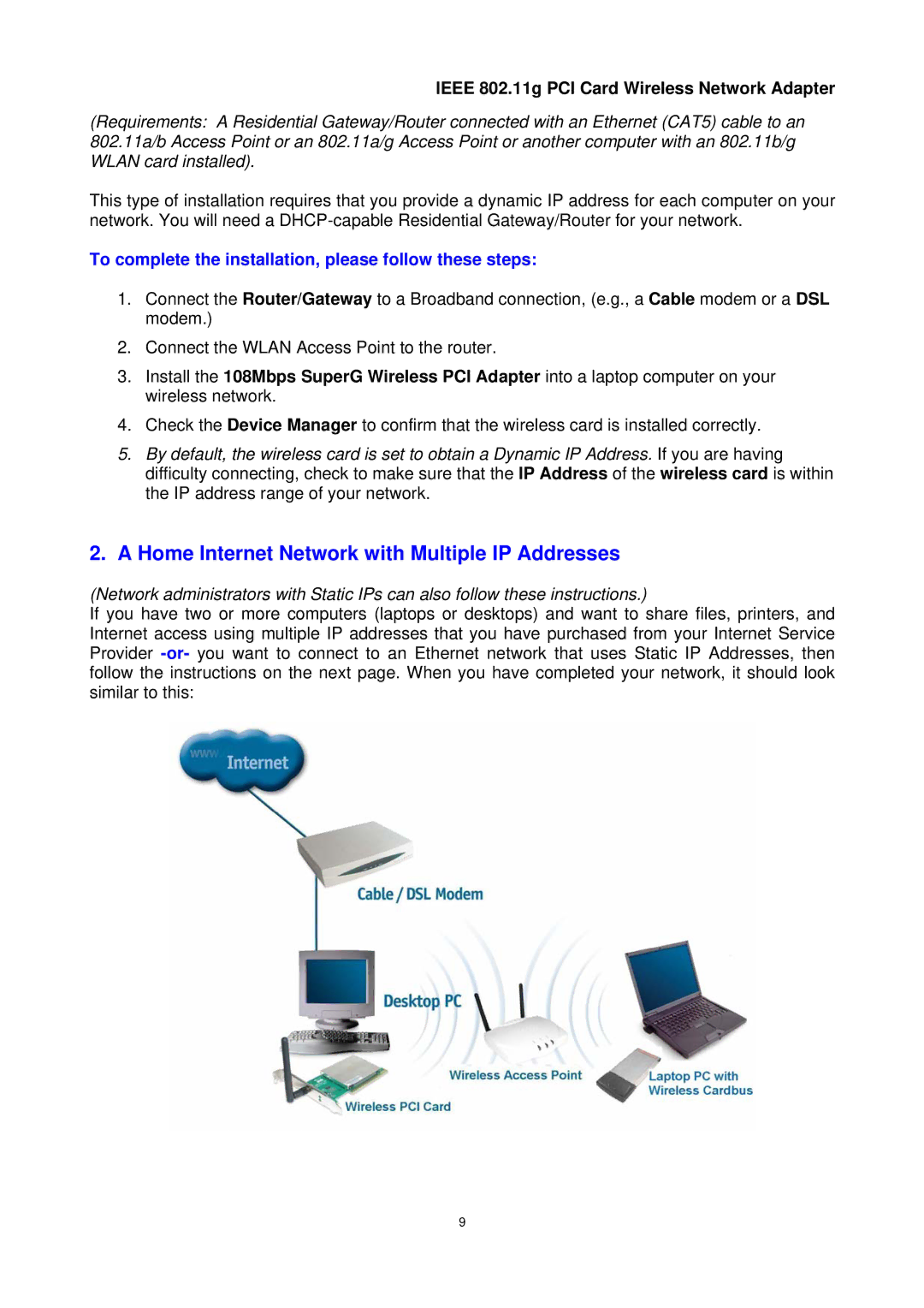 Trust Computer Products 802.11g manual Home Internet Network with Multiple IP Addresses 