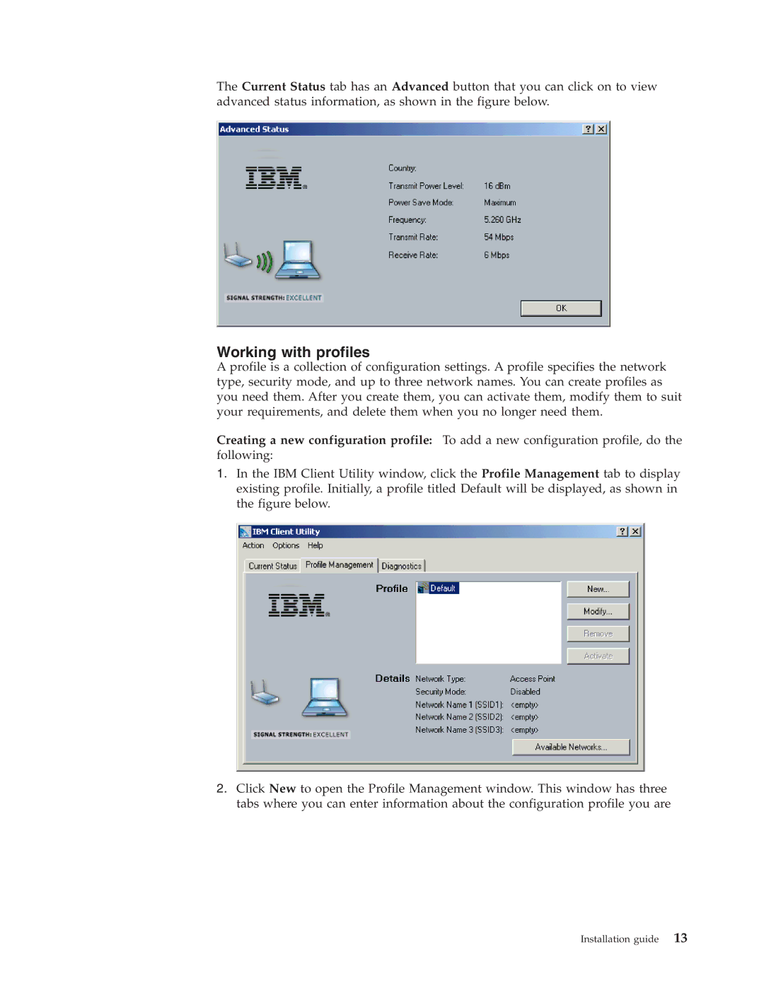 Trust Computer Products IBM 802.11a/b/g Wireless CardBus Adapter manual Working with profiles 