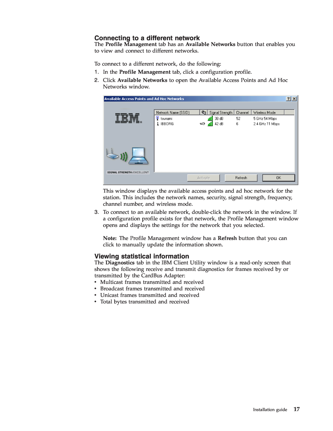 Trust Computer Products IBM 802.11a/b/g Wireless CardBus Adapter manual Connecting to a different network 