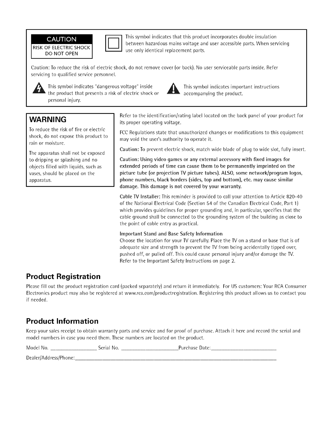 TTE Technology CRT Television manual Product Information 