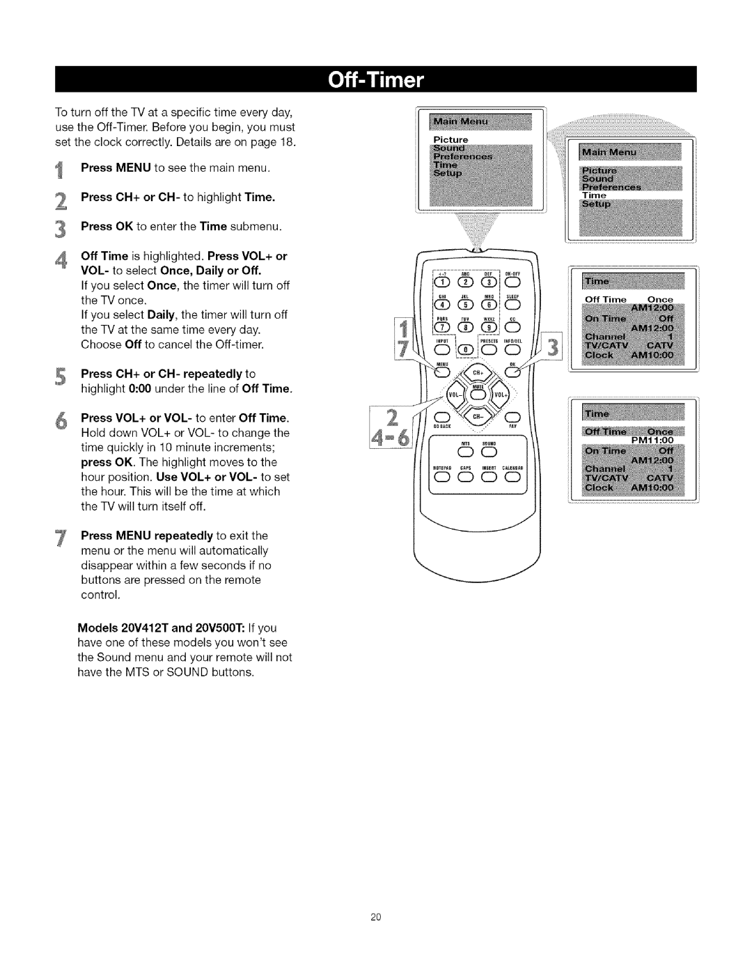 TTE Technology CRT Television manual Time Off Time Once 