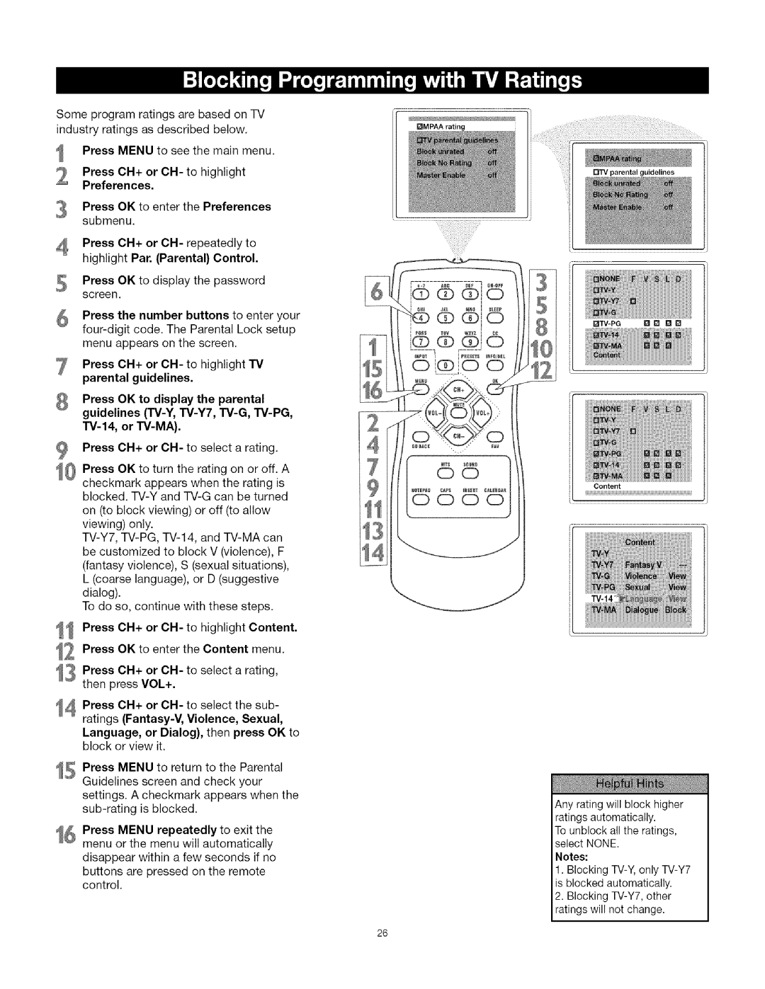 TTE Technology CRT Television manual Press OH+ or OH- to highlight Content 