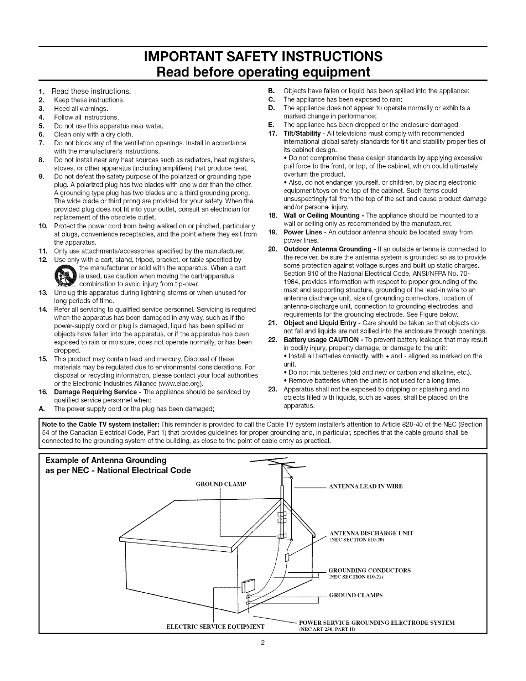 TTE Technology CRT Television manual Important Safety Instructions 